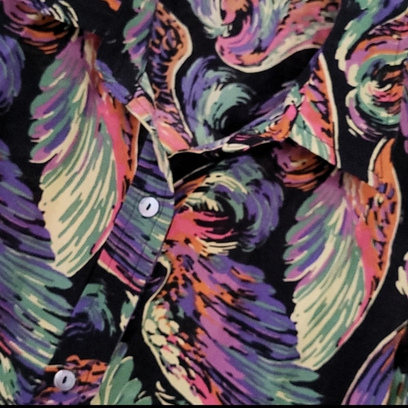 NWOT True Religion Angels Wings Print 100% Silk Button Down Shirt - Picture 5 of 13